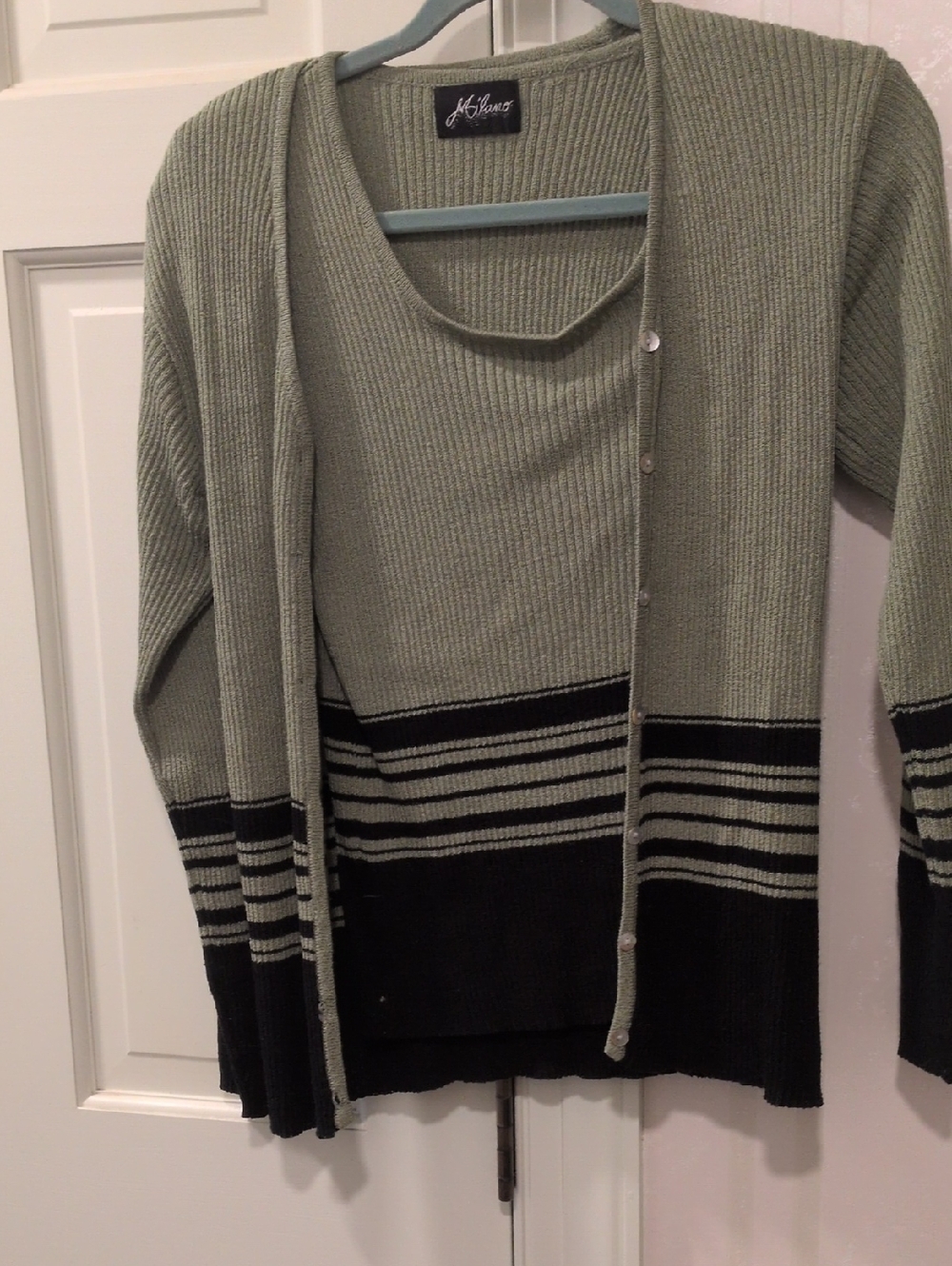 Milano Olive Green and Black Ribbed Cardigan Set